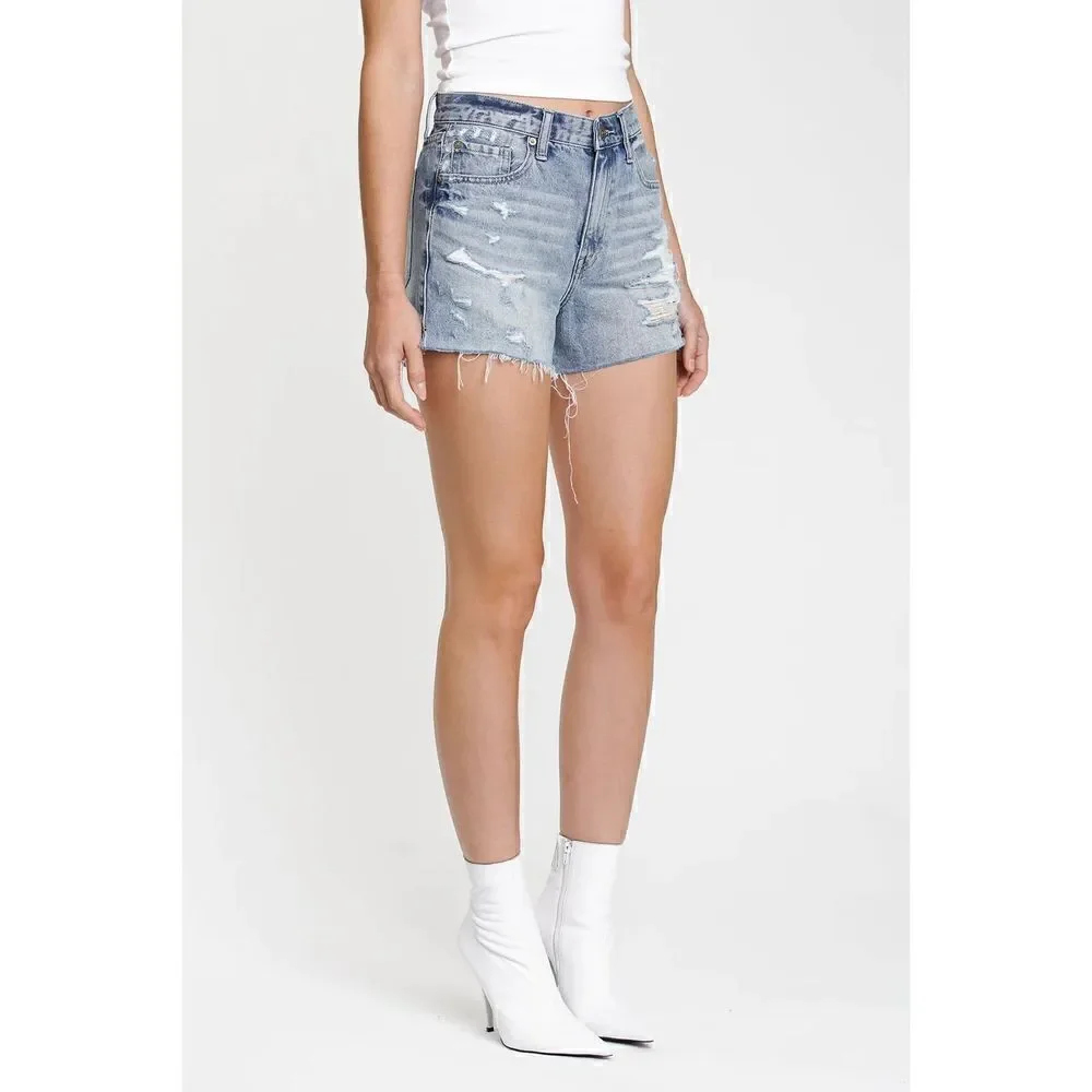 Pistola Nova Relaxed High Rise Cut Off Sante Fey Frayed Size 27 Denim Shorts